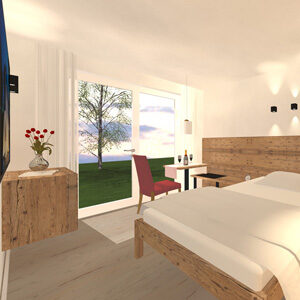 Abbildung: Einrichtung Personal-Appartement im Altholzdesign